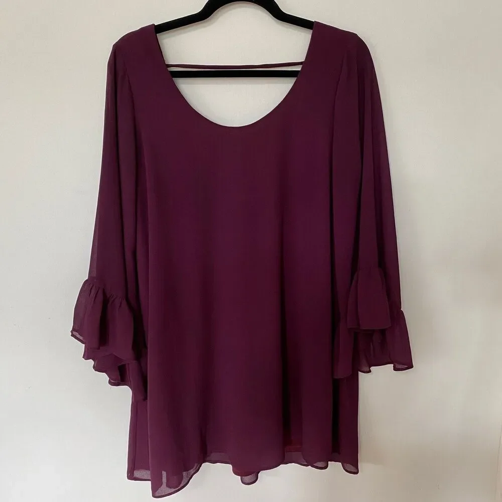 Show Me Your Mumu Dark Plum Boomerang Chiffon Flutter Sleeve Mini Dress Small